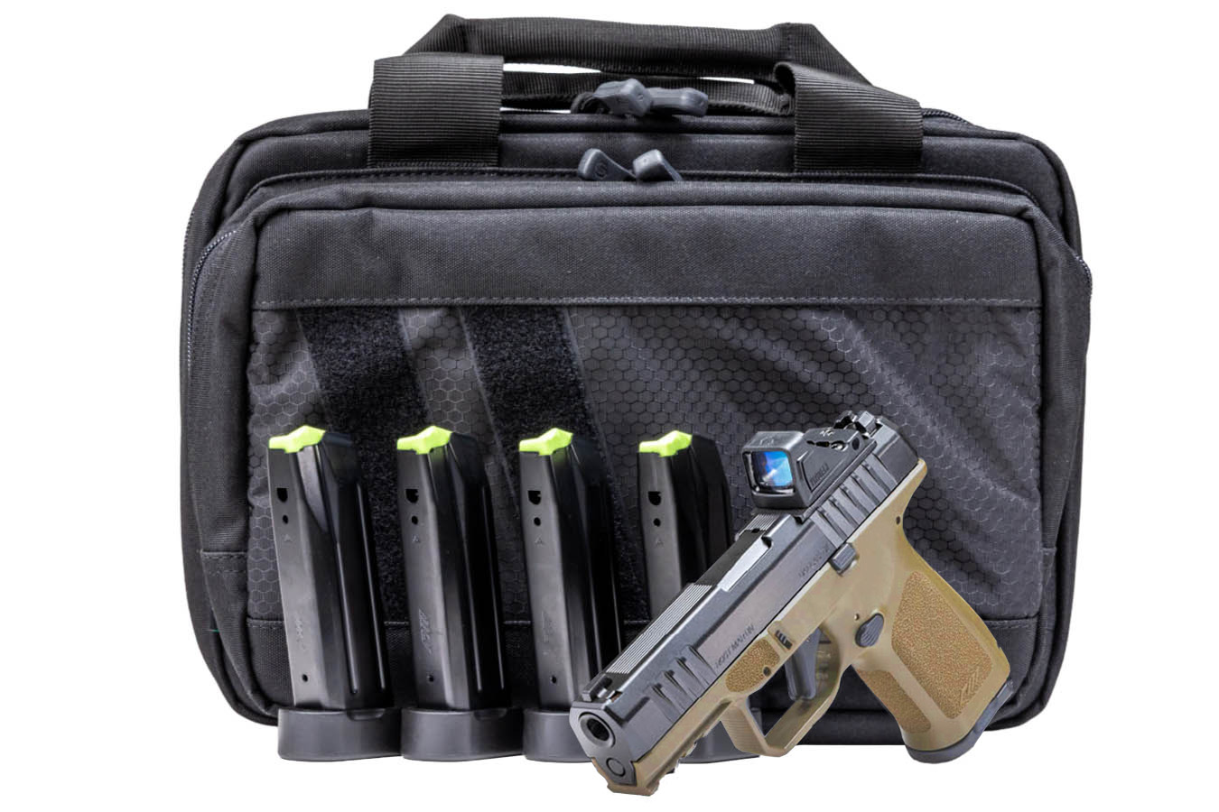 ROST MARTIN RM1C 9mm Optic Ready FDE Pistol with Viridian RFX Green Dot, Five 10 Round Mags and Savior Bag (CA Compliant)